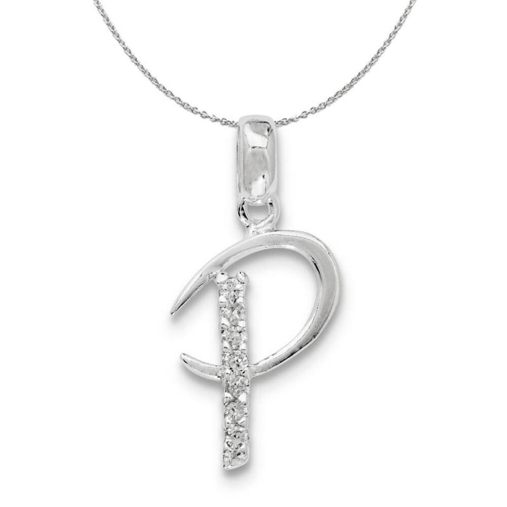 Sterling Silver and CZ, Lauren Collection, Initial P Necklace - 24 In